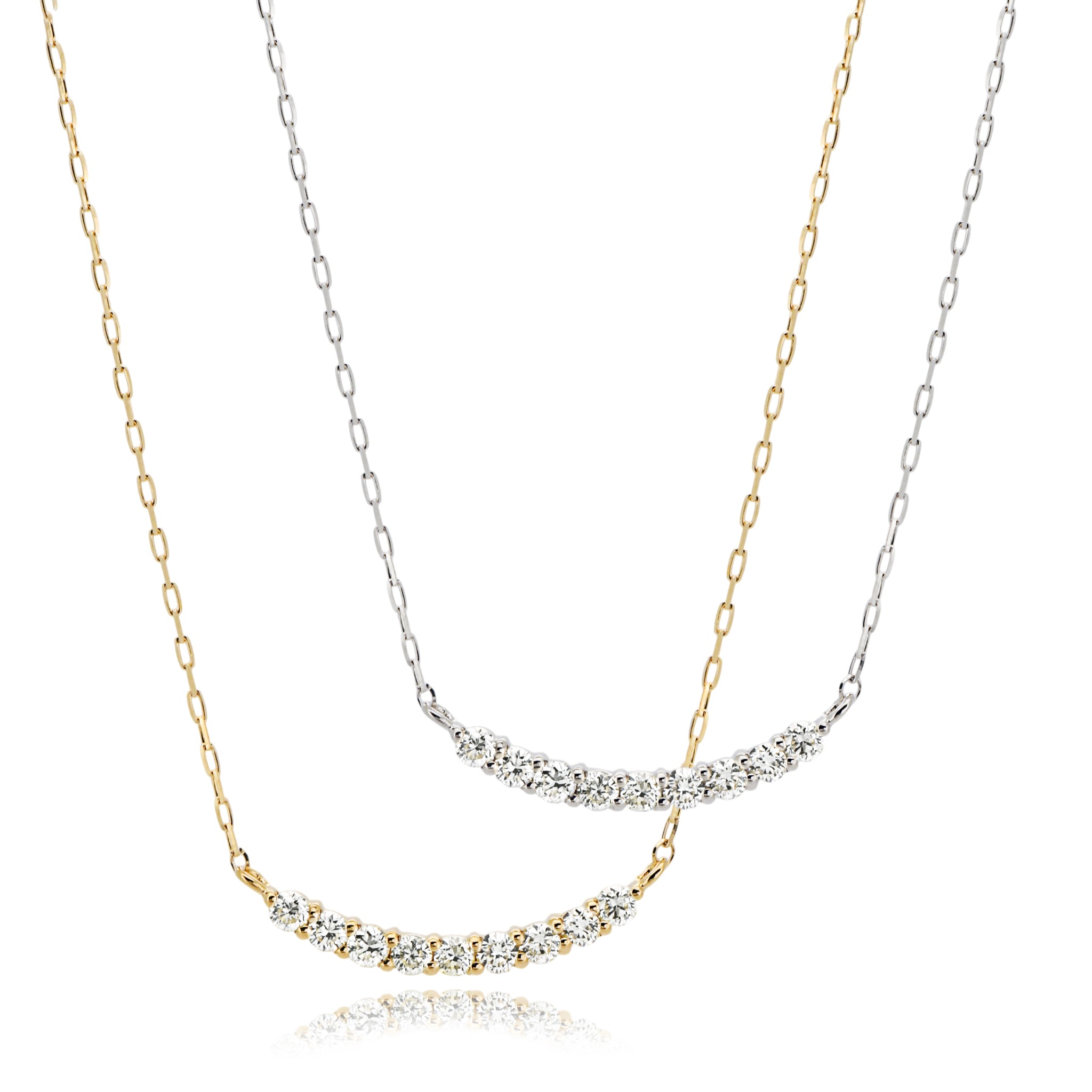 ダイヤモンド 計0.10ct ライン ネックレス 横長ライン K18YG Pt900 ANC070