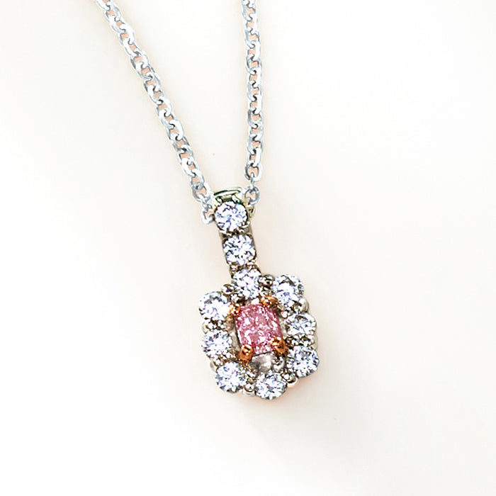 【1点もの・鑑定書付き】天然 ピンクダイヤモンド / イエローダイヤモンド 取り巻き ネックレス Pt900 ANS105P