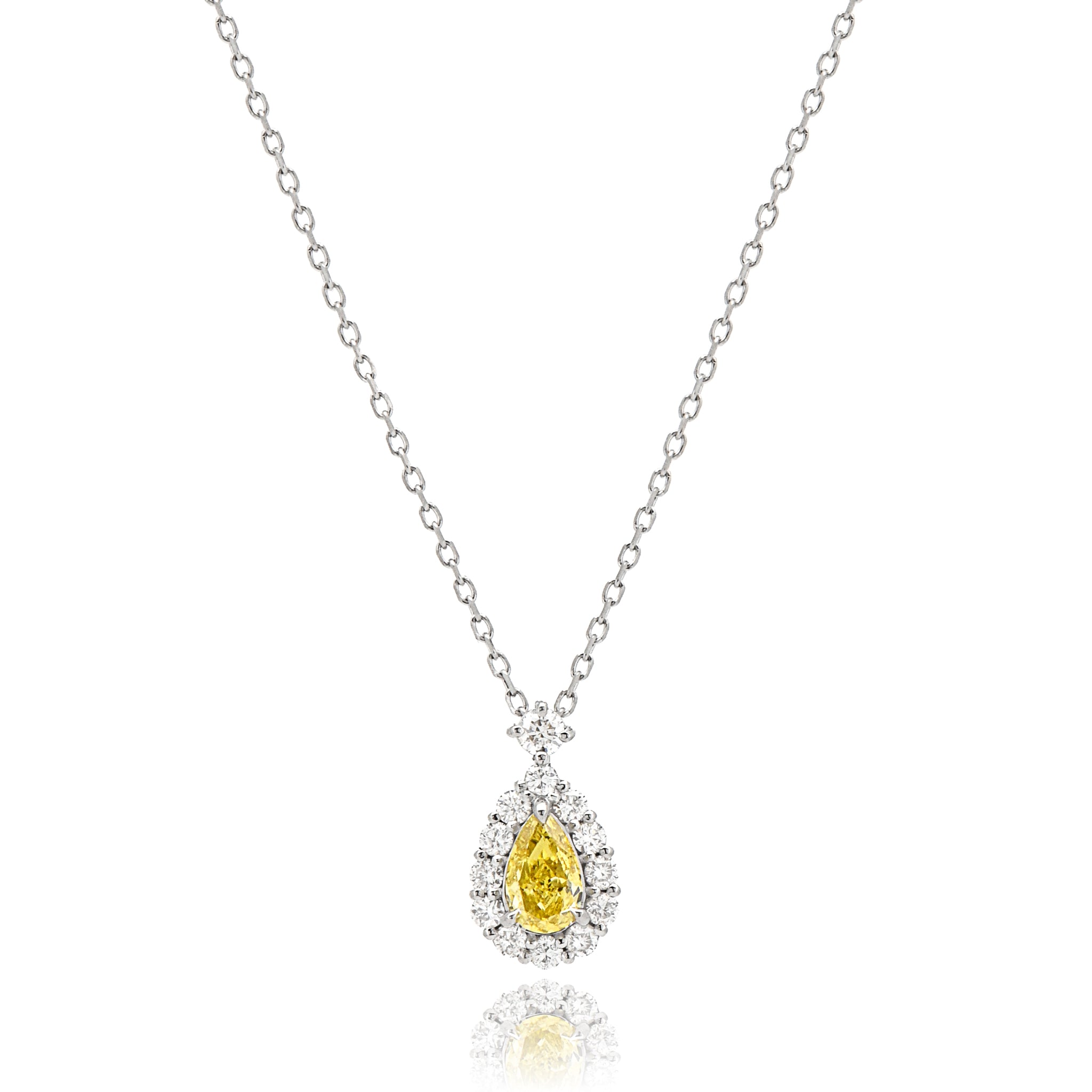 【鑑定書付き】天然 イエローダイヤモンド ネックレス FANCY INTENSE YELLOW ペアシェイプカット 0.218ct ペンダント Pt プラチナ ANE140P
