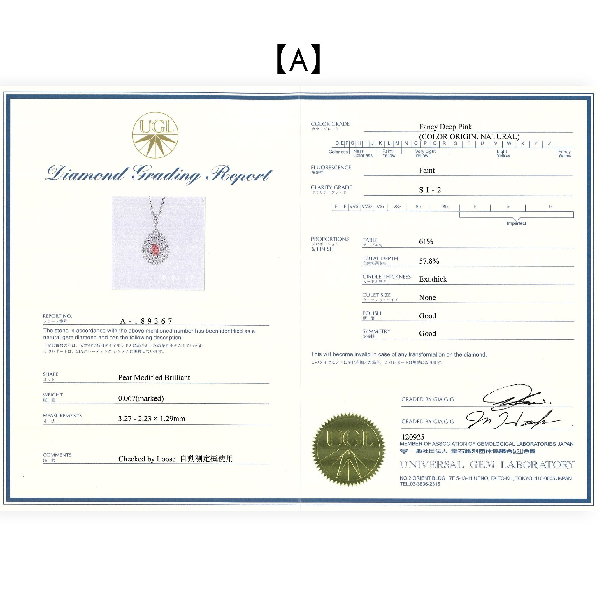 【鑑定書付き】天然 ピンクダイヤモンド ネックレス FANCY DEEP PINK ダイヤ Pt950 プラチナ ペンダント ANP097P4