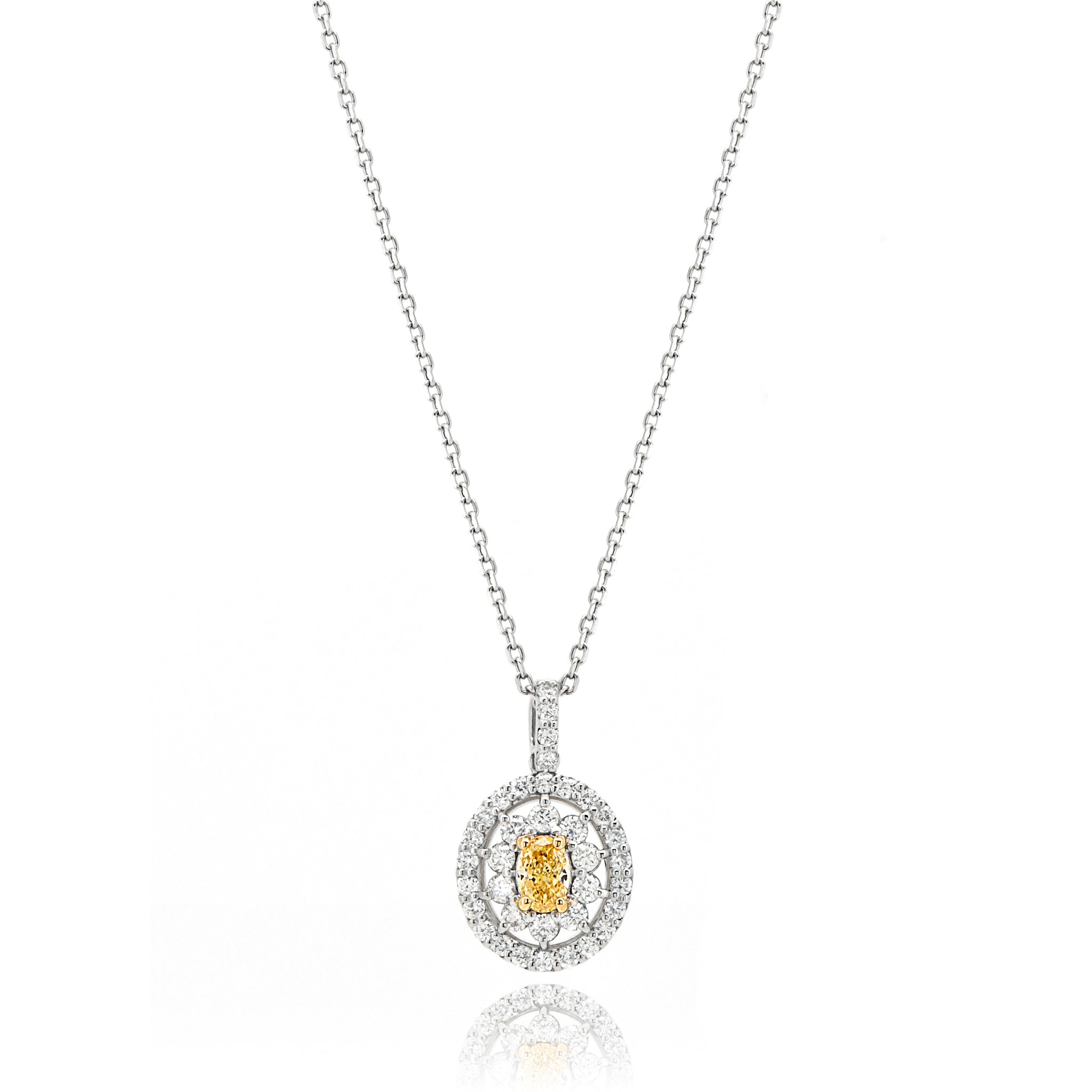 【1点もの・鑑定書付き】天然 イエローダイヤモンド ネックレス FANCY VIVID ORANGY YELLOW Pt950 / K18YG ペンダント ANP107P