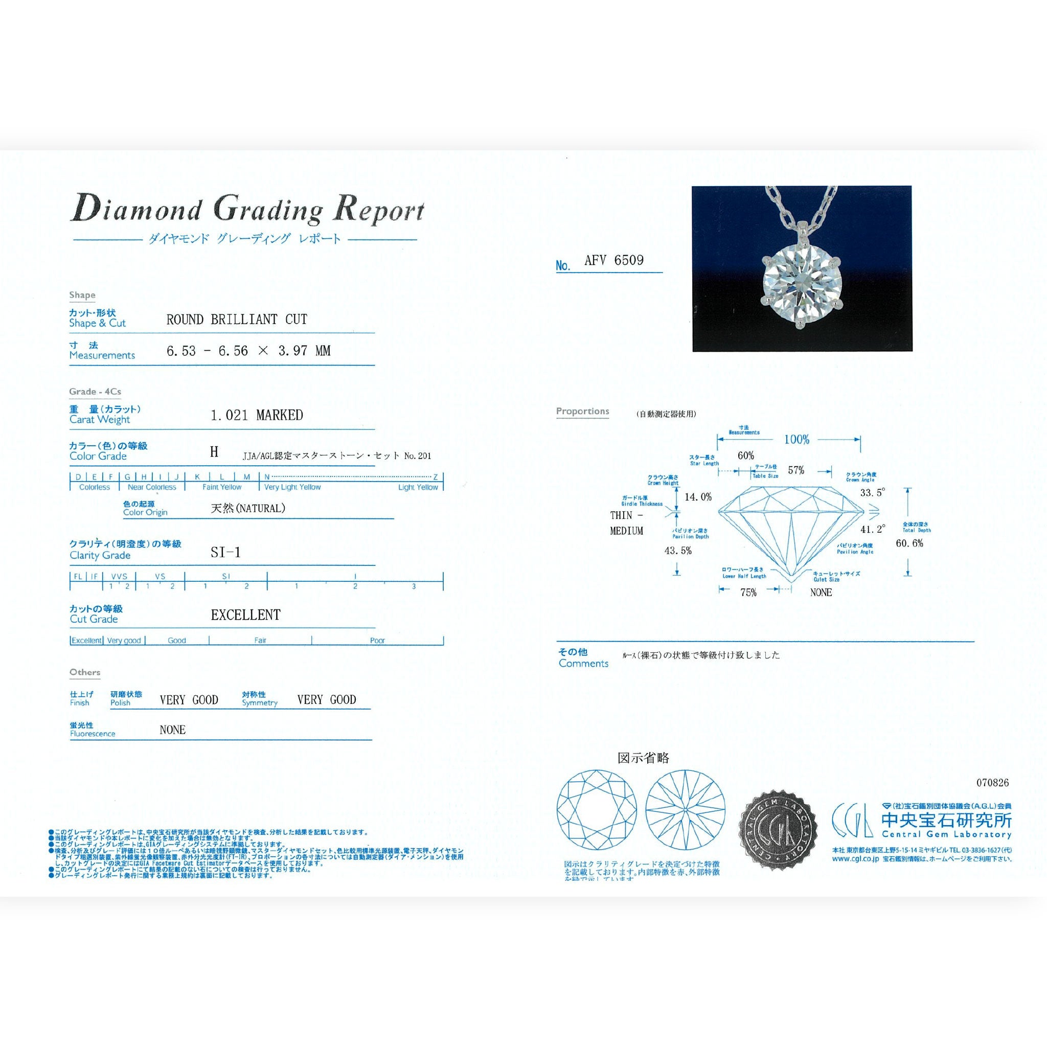 【鑑定書付き】 ダイヤモンド 1.021ct プラチナ Pt900 一粒 ダイヤ ネックレス 6本爪 ANS096P