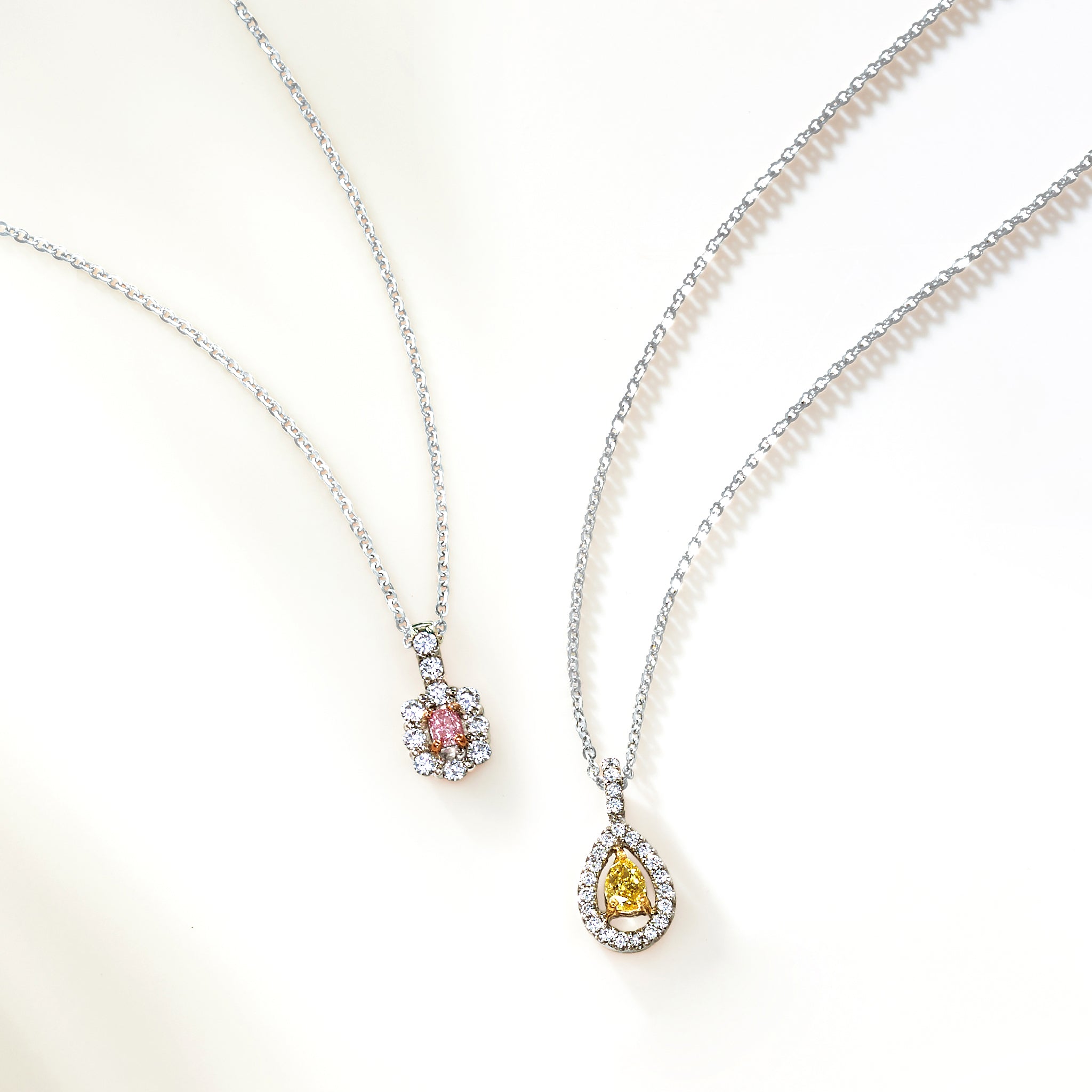 【1点もの・鑑定書付き】天然 ピンクダイヤモンド / イエローダイヤモンド 取り巻き ネックレス Pt900 ANS105P