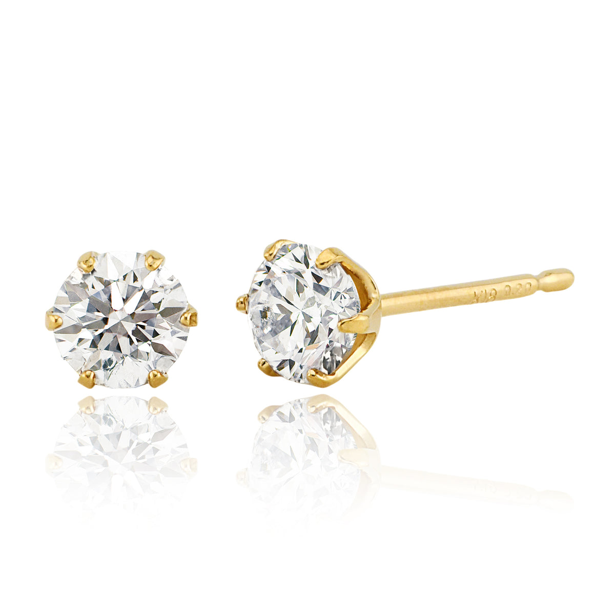 一粒 ダイヤモンド ピアス 計0.40ct K18YG イエローゴールド 6本爪 