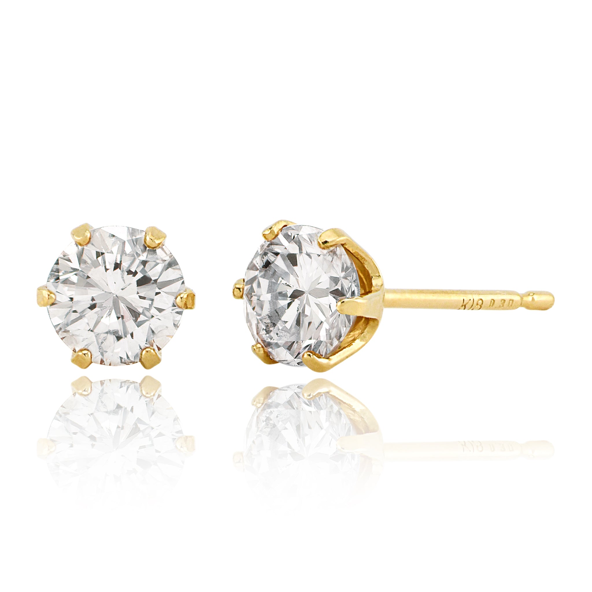 ダイヤモンド 一粒 ピアス 計0.60ct ( 片耳 0.30ct ) K18YG イエローゴールド 6本爪 スタッド ピアス 0.3カラット APP008K