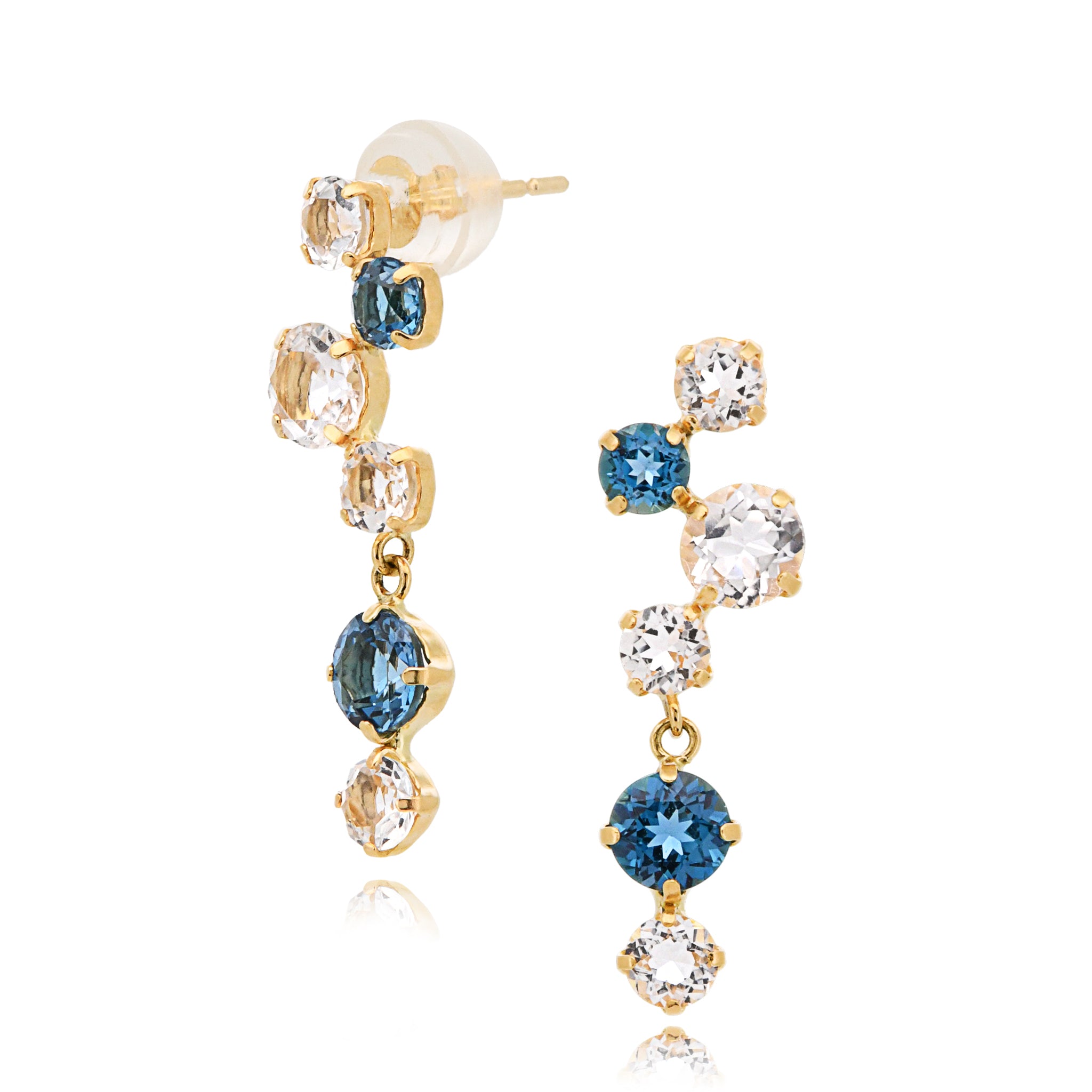 ブルートパーズ ホワイトトパーズ ロング ピアス K18YG APS038K