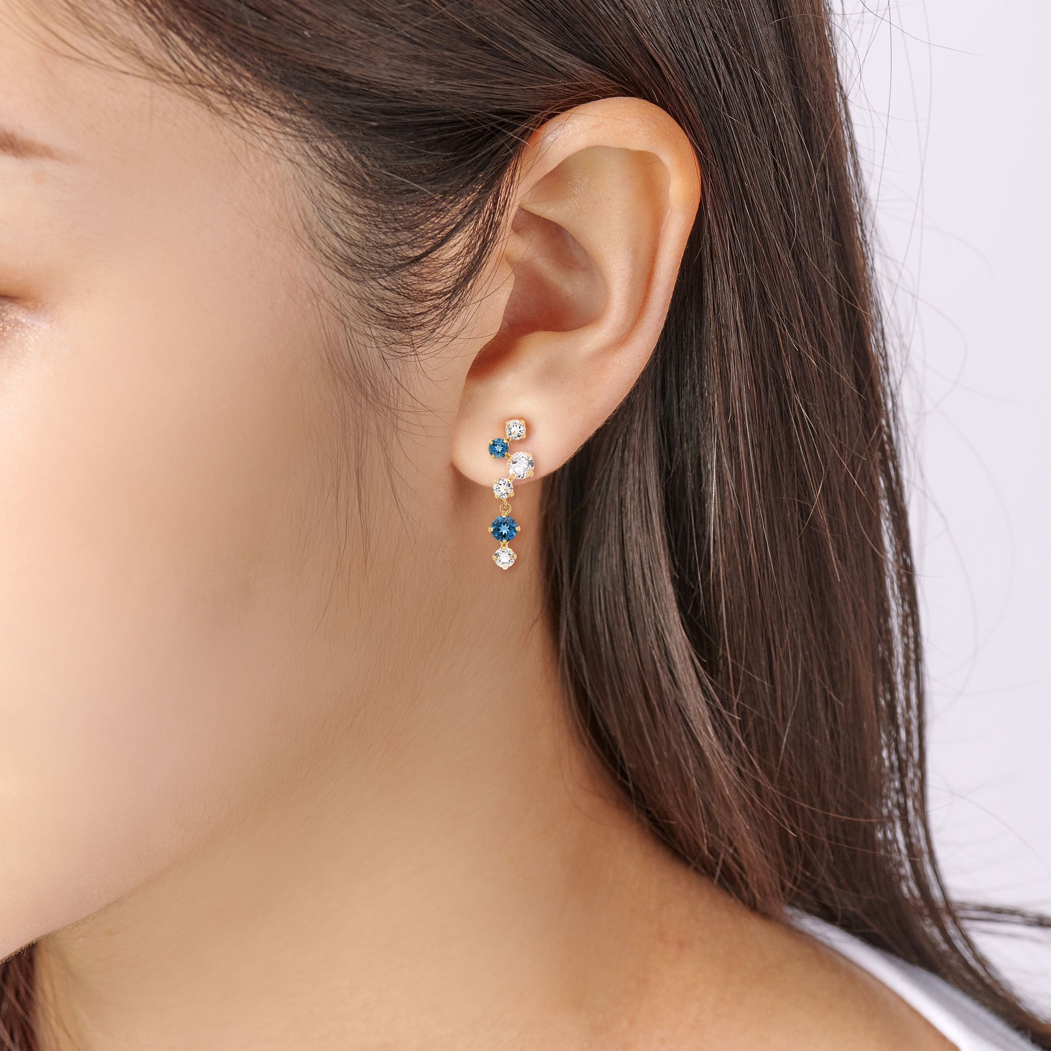 ブルートパーズ ホワイトトパーズ ロング ピアス K18YG APS038K