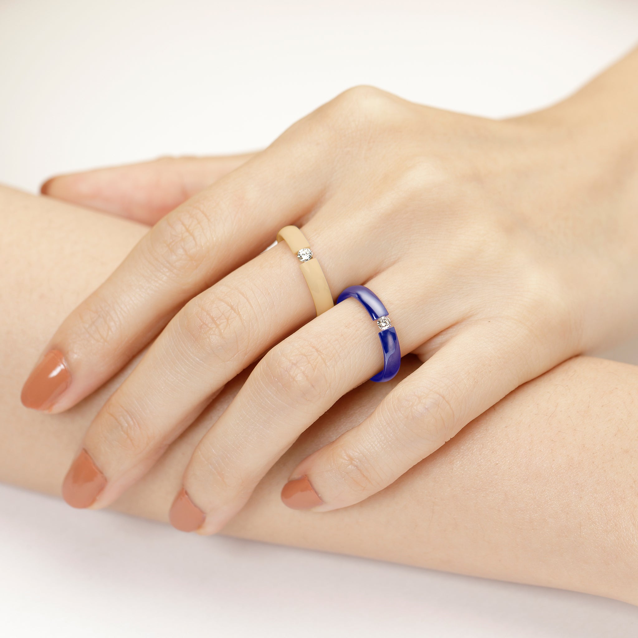 天然 ダイヤモンド 0.08ct セラミック リング ネイビー 一粒ダイヤリング ARO044N