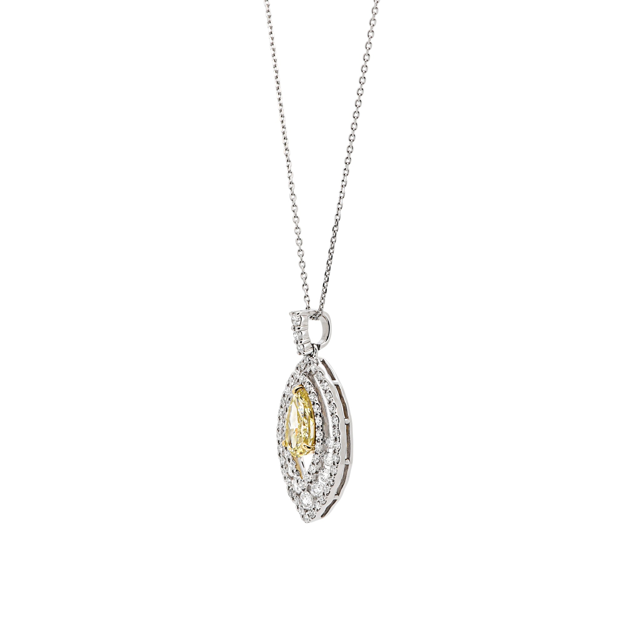【1点もの・鑑定書付き】天然 イエローダイヤモンド ネックレス FANCY LIGHT YELLOW Pt900 K18YG ペンダント A23093325058