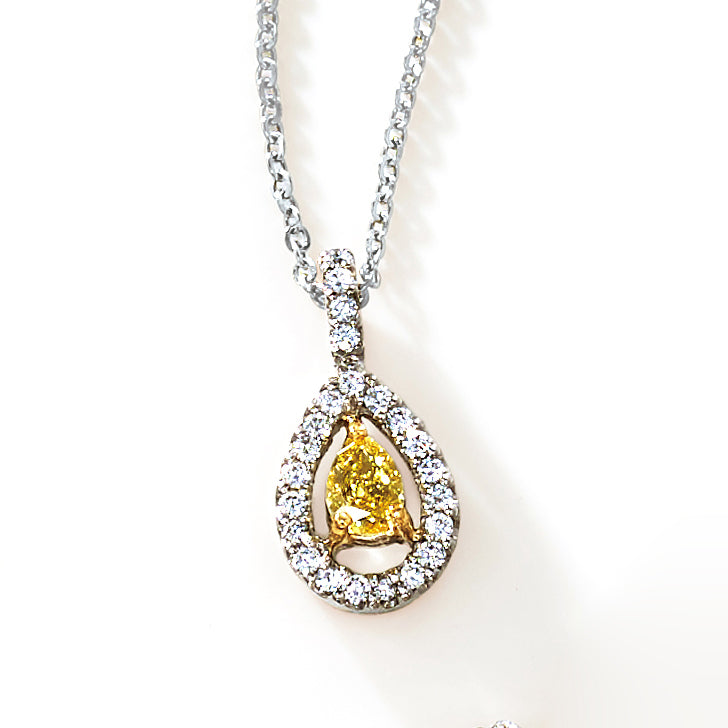 【1点もの・鑑定書付き】天然 イエローダイヤモンド 取り巻き ネックレス Pt900 / K18YG KA25W02