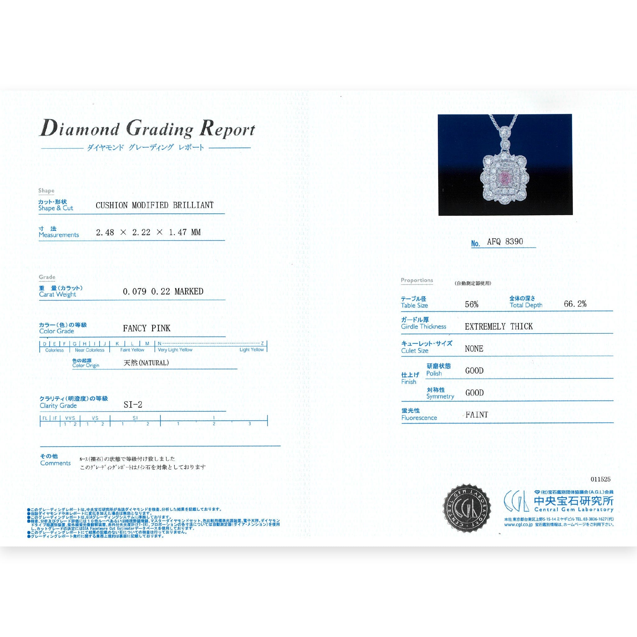 【1点もの・鑑定書付き】天然 ピンクダイヤモンド ネックレス FANCY PINK ダイヤ Pt950 プラチナ ペンダント ANC066P