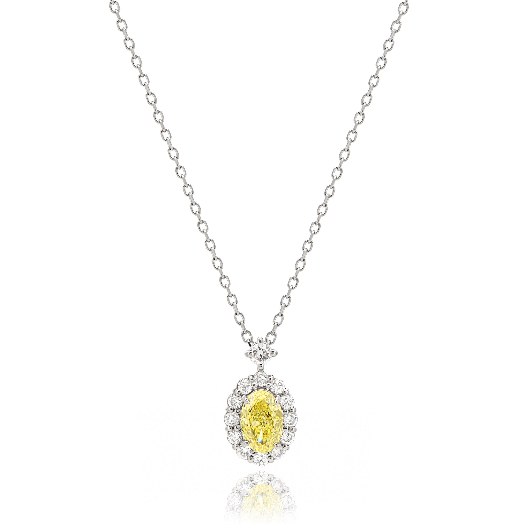 【鑑定書付き】天然 イエローダイヤモンド ネックレス FANCY INTENSE YELLOW オーバルカット 0.337ct ペンダント Pt プラチナ ANE139P