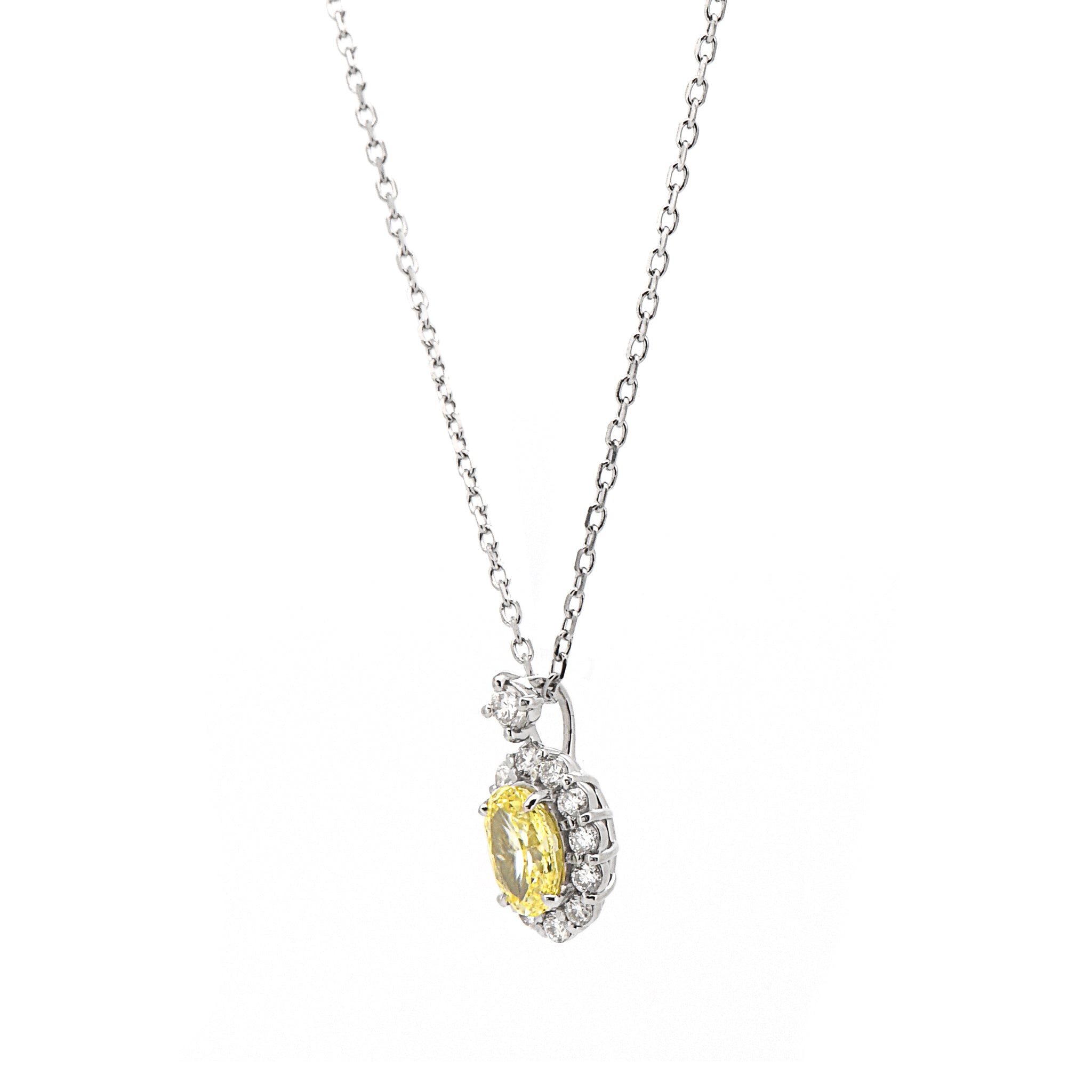 【鑑定書付き】天然 イエローダイヤモンド ネックレス FANCY INTENSE YELLOW オーバルカット 0.337ct ペンダント Pt プラチナ ANE139P