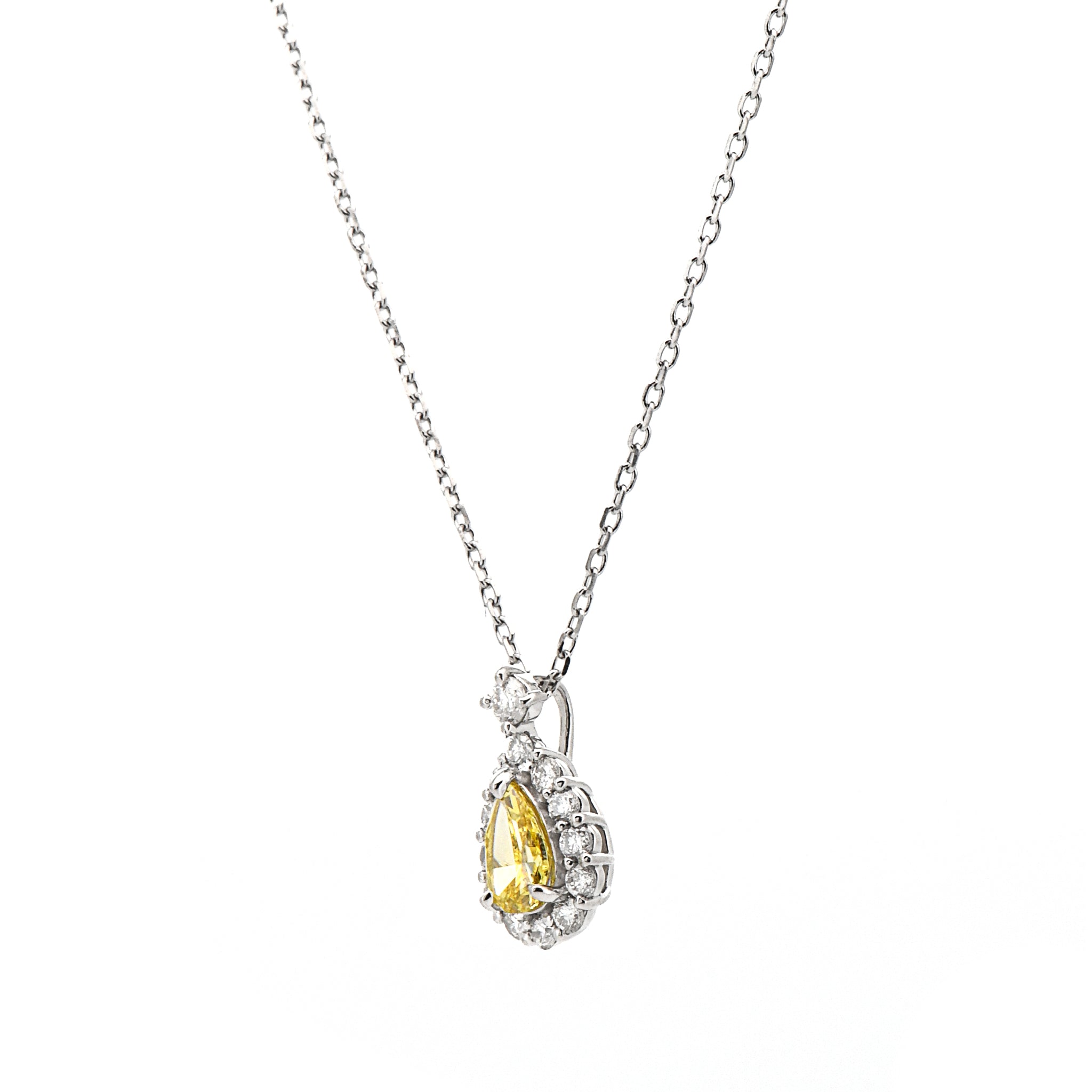 【鑑定書付き】天然 イエローダイヤモンド ネックレス FANCY INTENSE YELLOW ペアシェイプカット 0.218ct ペンダント Pt プラチナ ANE140P