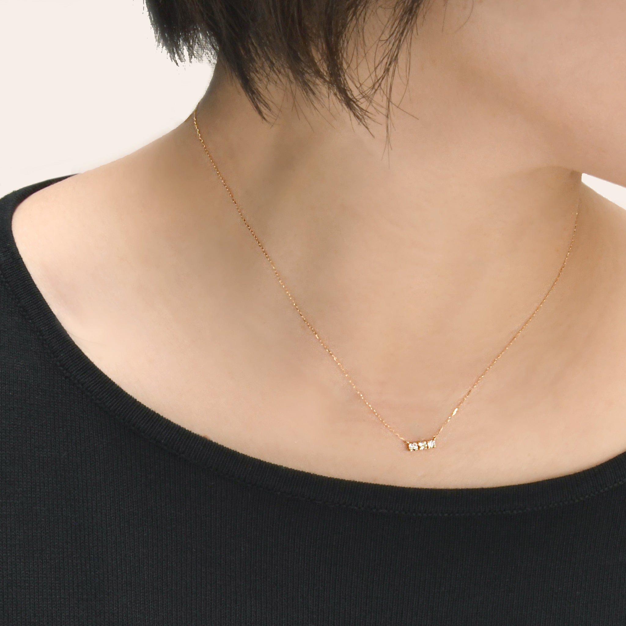 ダイヤモンド 3石 計0.15ct ネックレス K18YG スリーストーン ANU086K