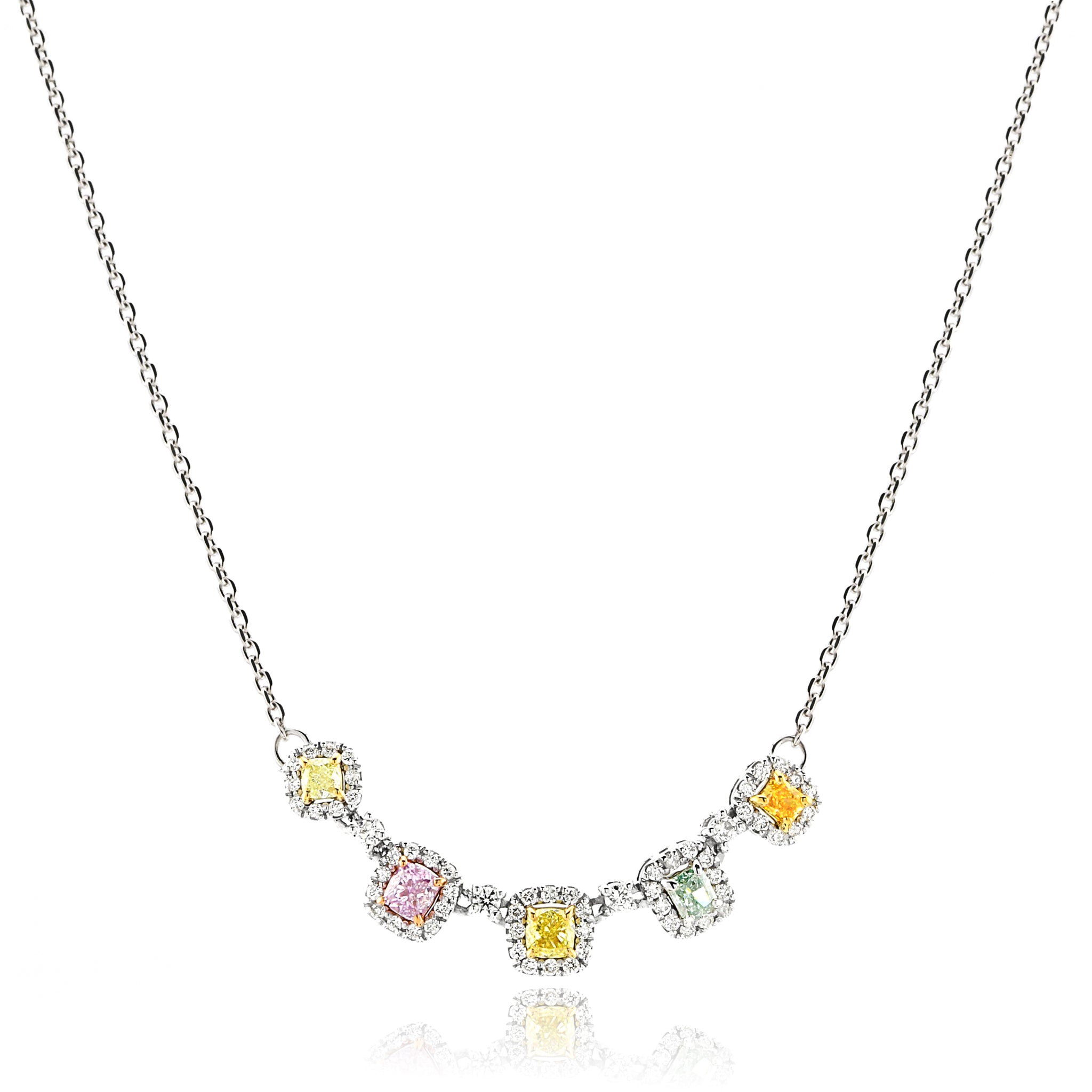 【鑑定書付き】天然 マルチカラー ダイヤモンド ネックレス ピンクダイヤ イエローダイヤ グリーンダイヤ Pt900 / K18 ANU113P