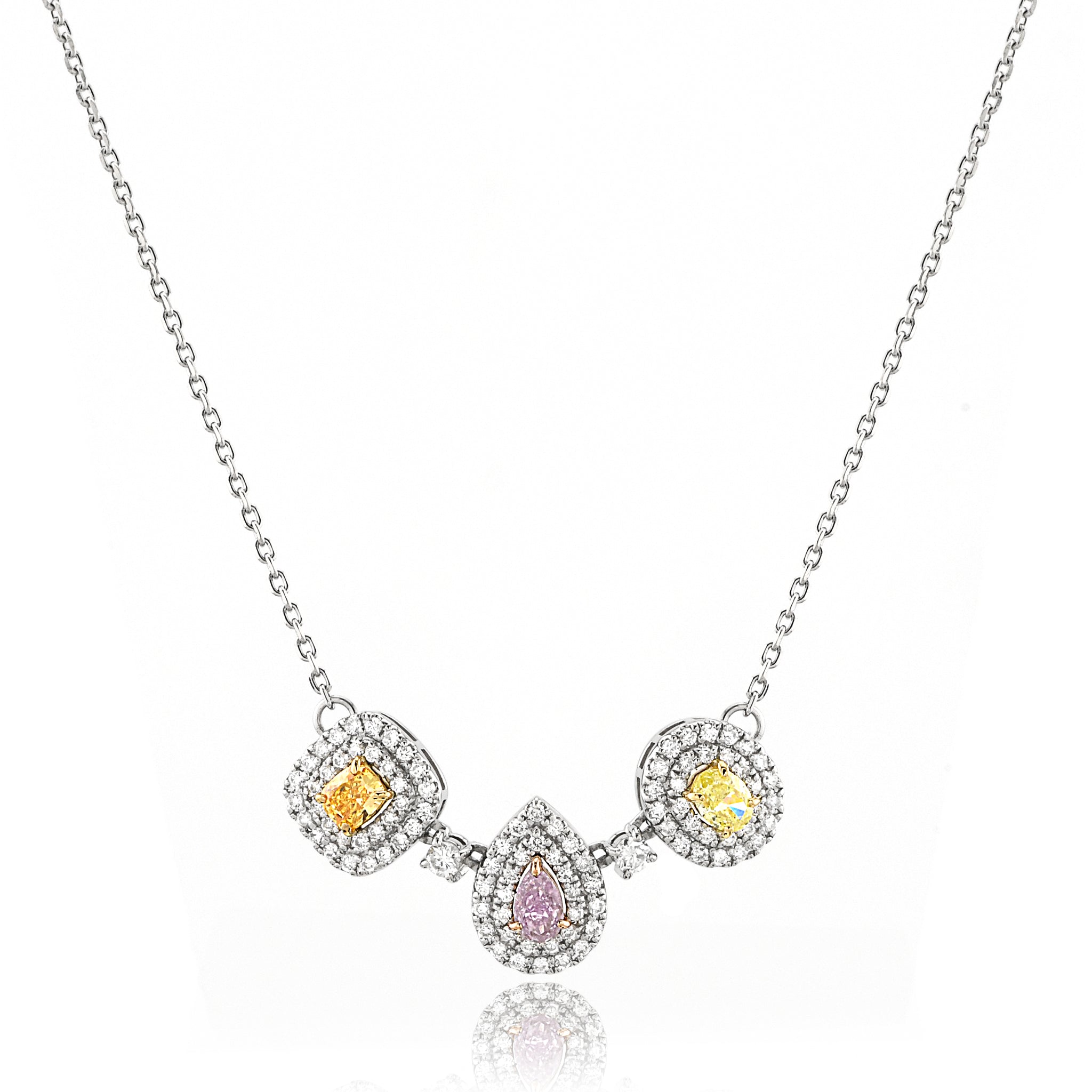 【鑑定書付き】天然 マルチカラー ダイヤモンド ネックレス ピンクダイヤ イエローダイヤ Pt900 / K18 ANU124P