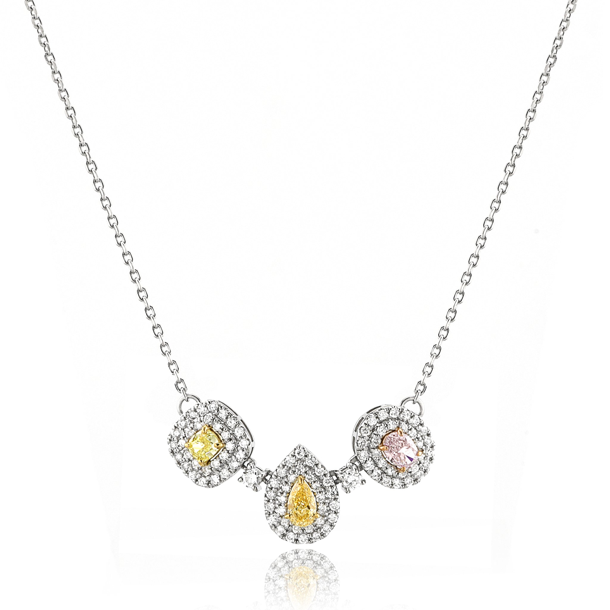 【鑑定書付き】天然 マルチカラー ダイヤモンド ネックレス ピンクダイヤ イエローダイヤ Pt900 / K18 ANU125P