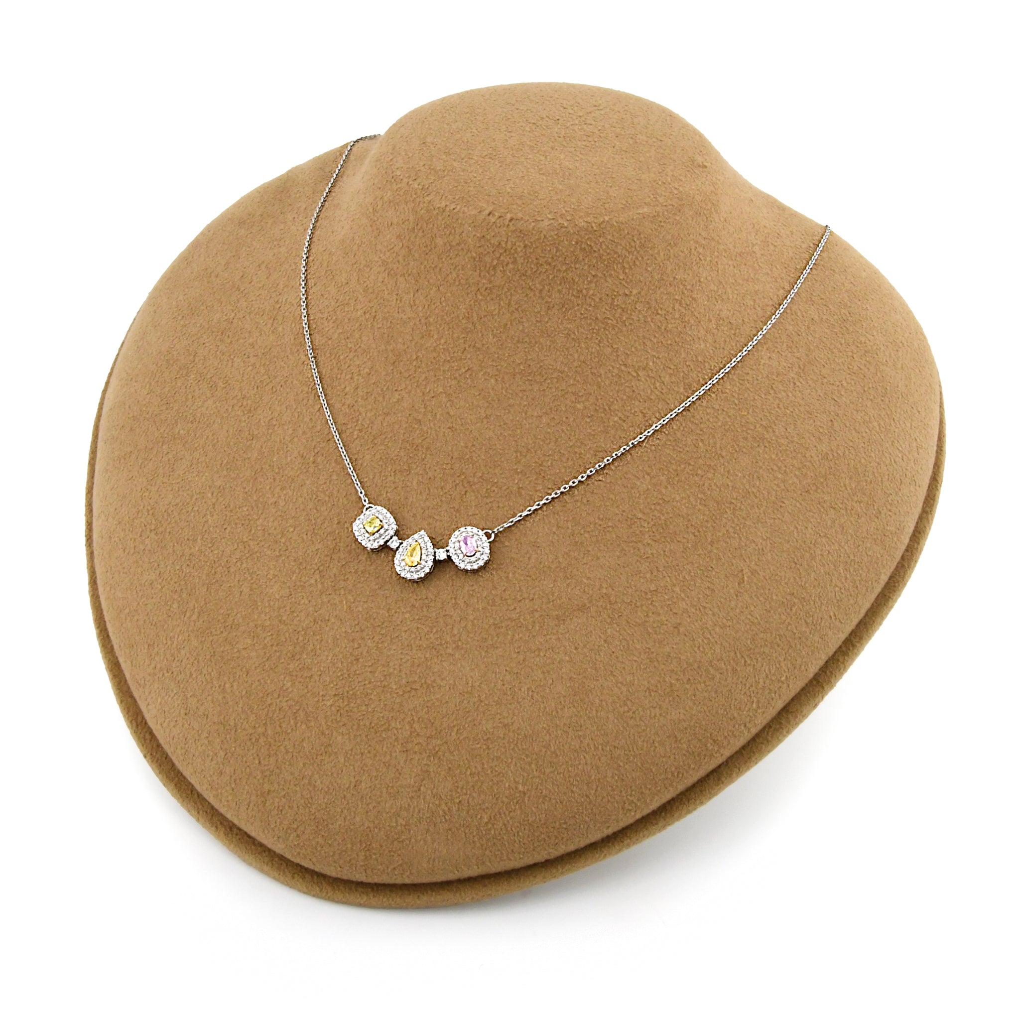 【鑑定書付き】天然 マルチカラー ダイヤモンド ネックレス ピンクダイヤ イエローダイヤ Pt900 / K18 ANU125P