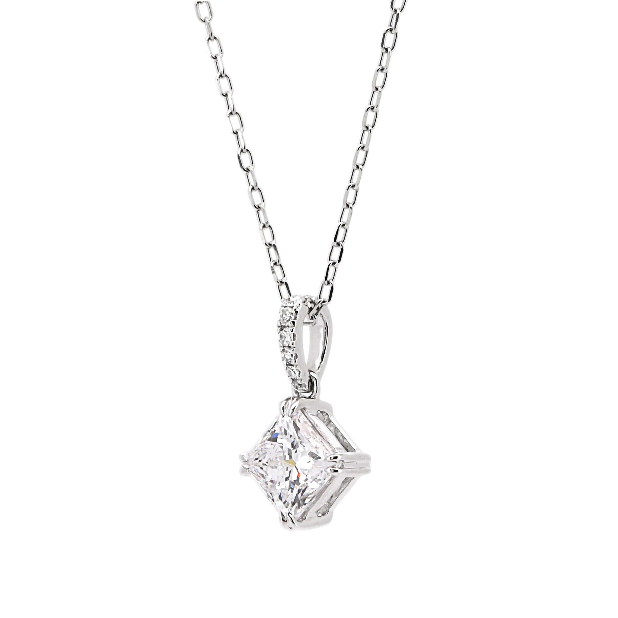 【鑑定書付き】Dカラー ダイヤモンド プリンセスカット 取り巻き ネックレス [ 1.00ct / Dカラー / SI1 ] Pt950 プラチナ ANW114P