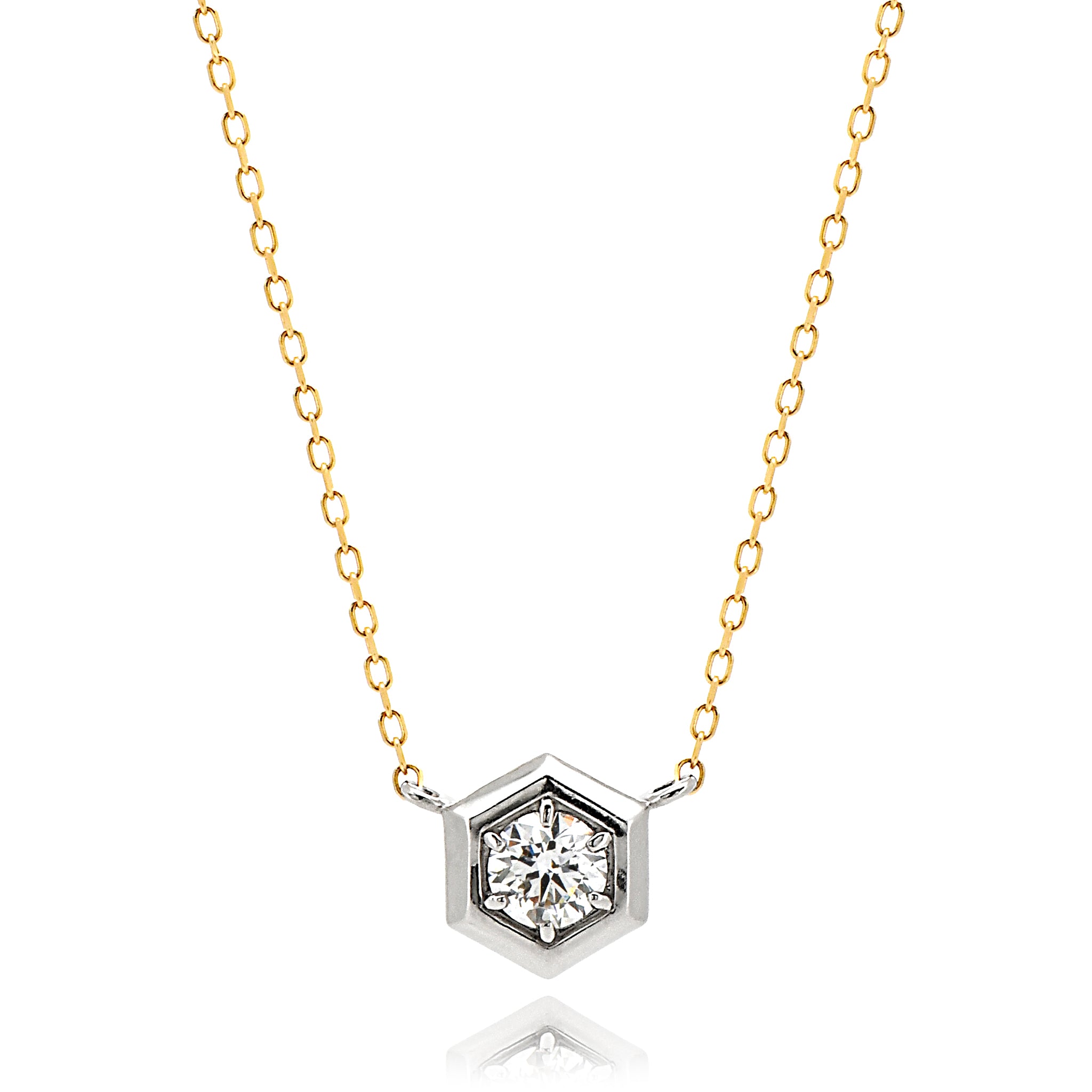 【鑑定書付き】ダイヤモンド 0.31ct K18YG / Pt900 イエローゴールド プラチナ 一粒 ダイヤ ネックレス 両吊り 六角形 ANW133C