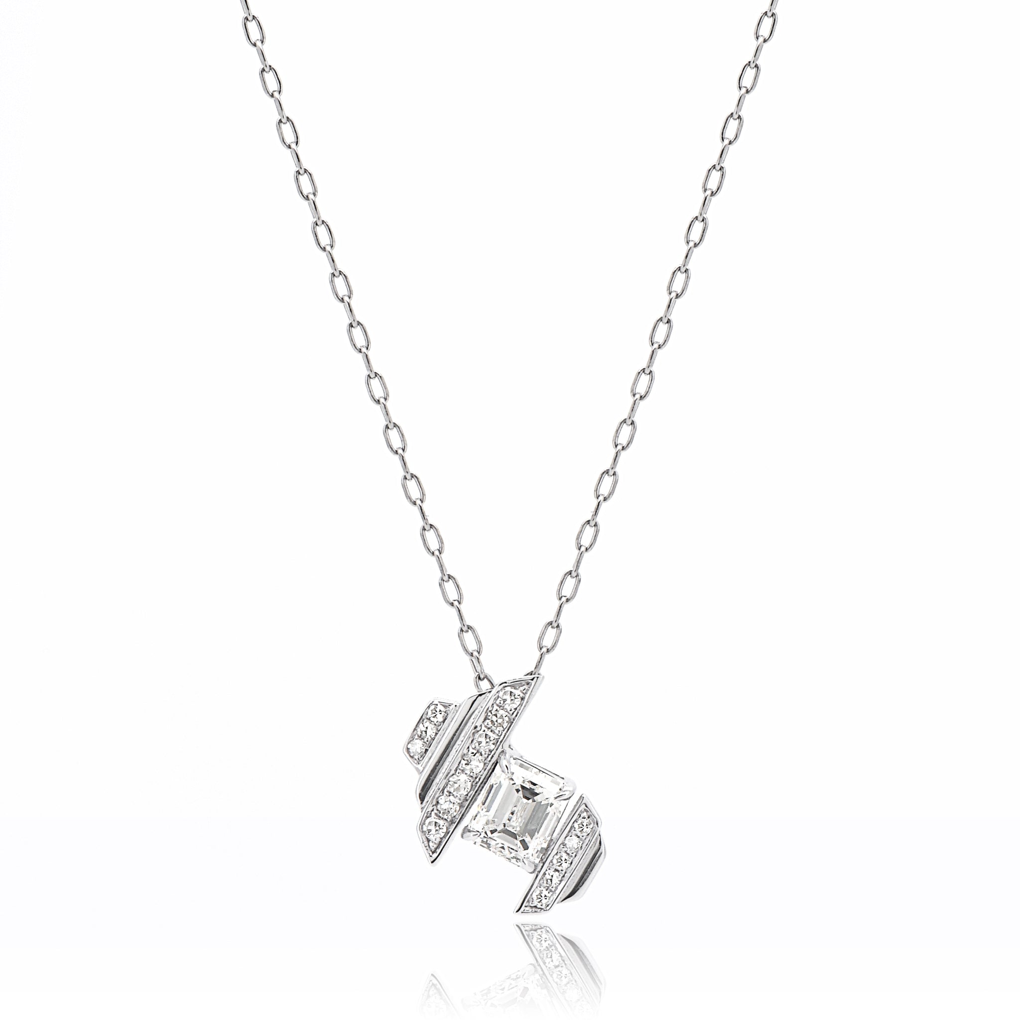 【鑑定書付き】エメラルドカット ダイヤモンド 0.52ct ネックレス Pt プラチナ ANW138P