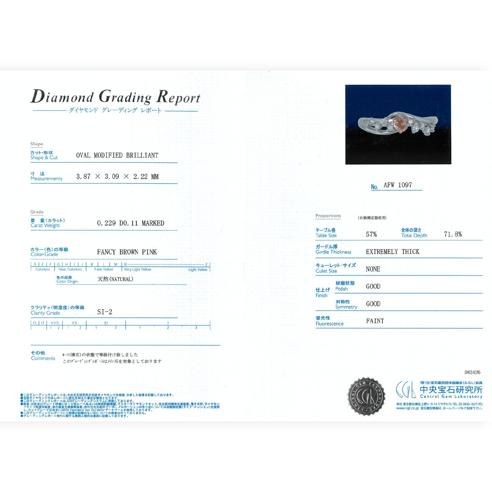 【鑑定書付き】天然 ピンクダイヤモンド リング FANCY BROWN PINK Pt950 ARP102P