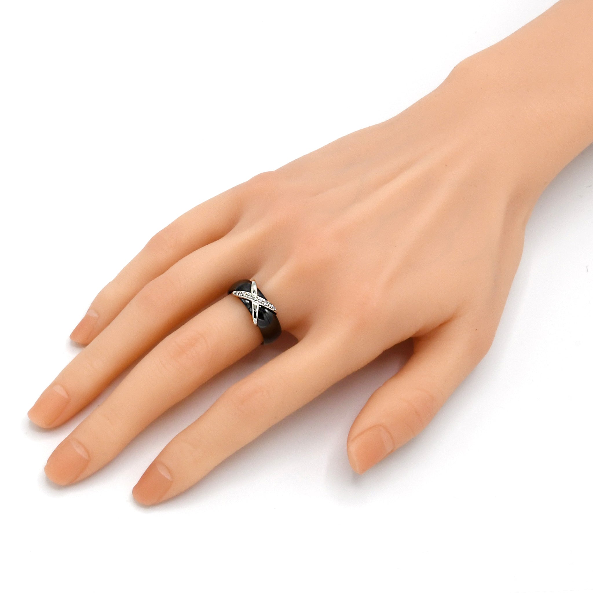 天然 ダイヤモンド 計0.08ct Pt900 セラミック ブラック ダイヤリング ARS091P