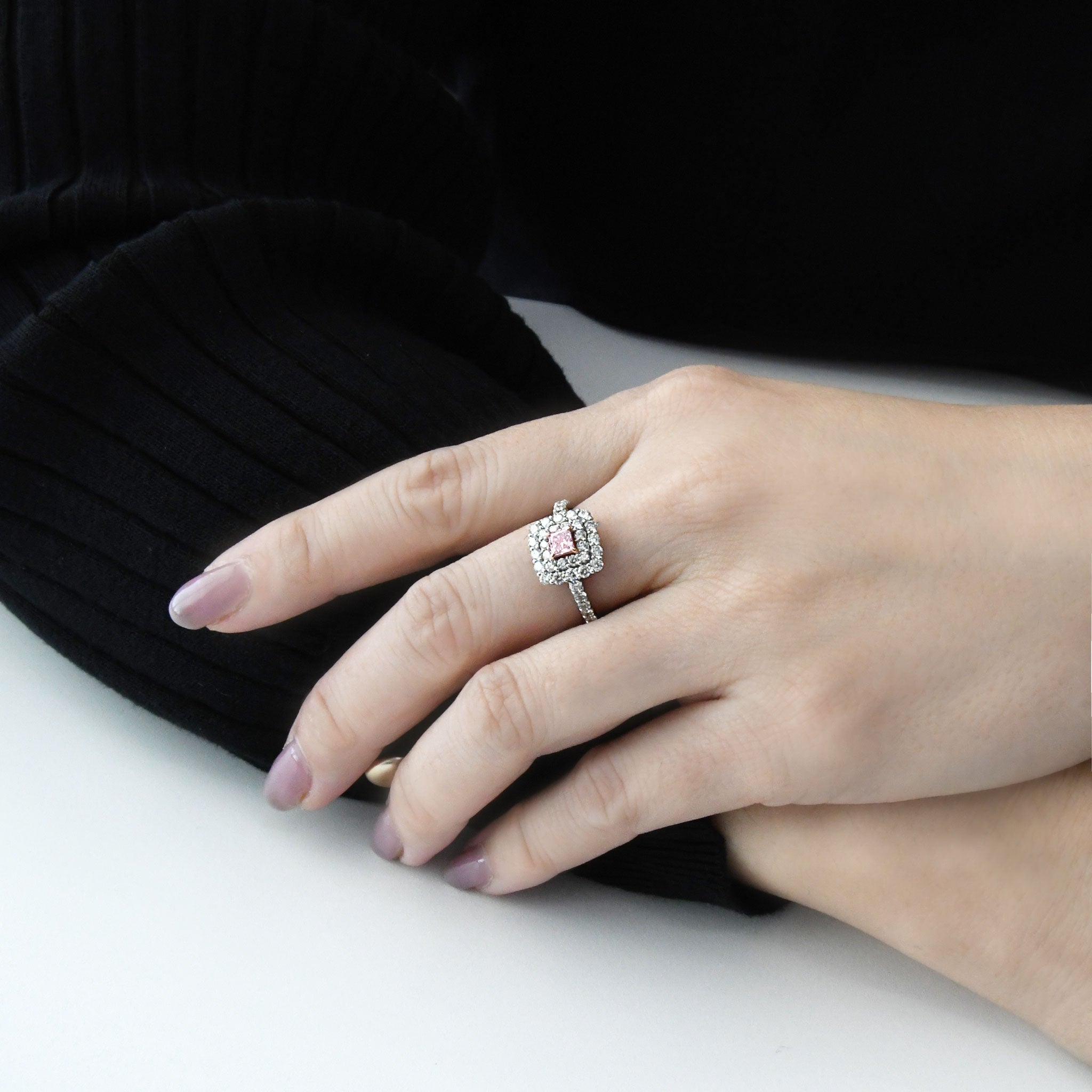 【1点もの・鑑定書付き】天然 ピンクダイヤモンド リング FANCY LIGHT PURPLE PINK Pt950 プラチナ K18PG ARW066P