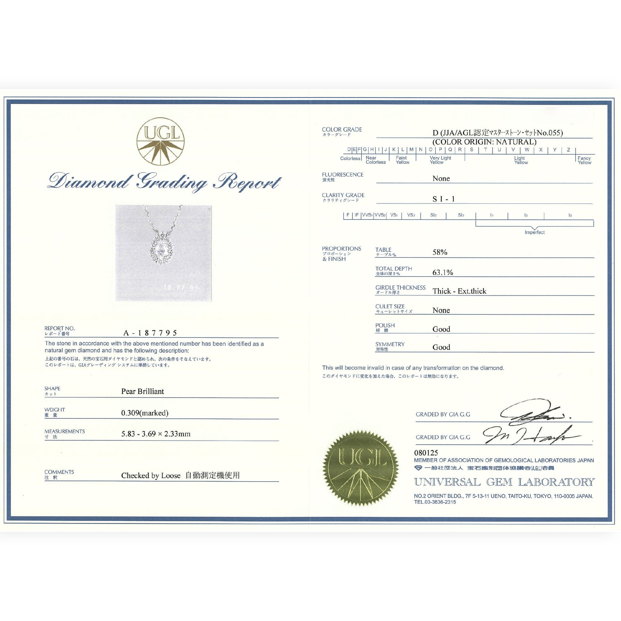 Pt ダイヤモンド ペアシェイプ ネックレス ／ ピアス  鑑定書付き KA25S05