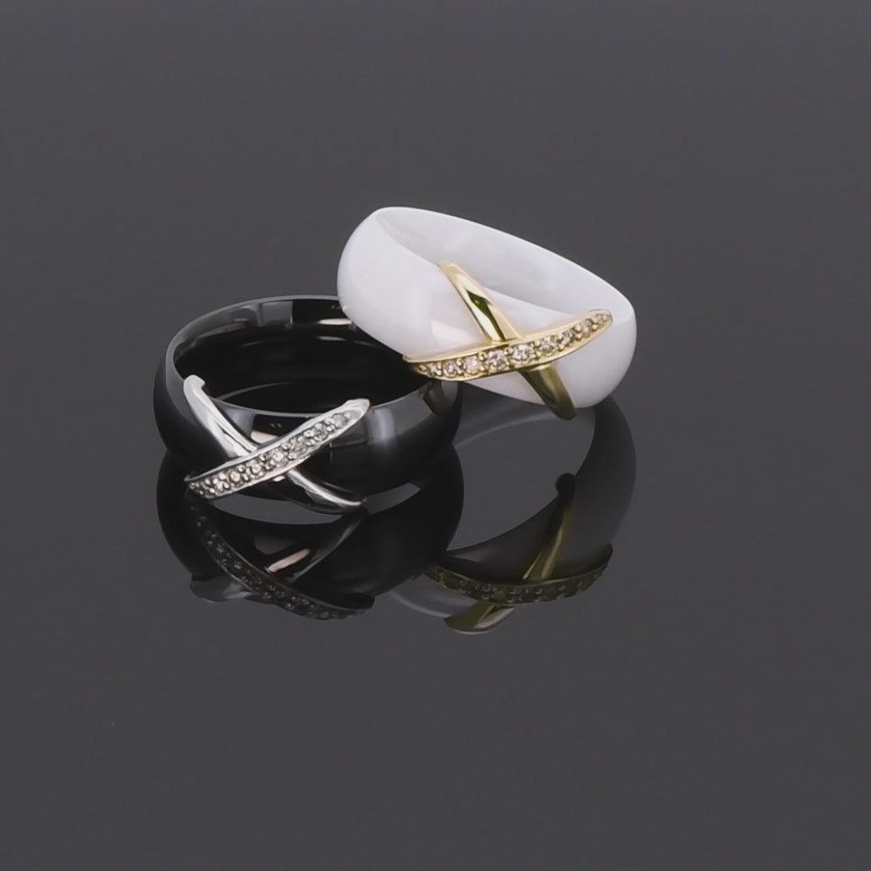 天然 ダイヤモンド 計0.08ct K18YG セラミック リング ホワイト ダイヤ